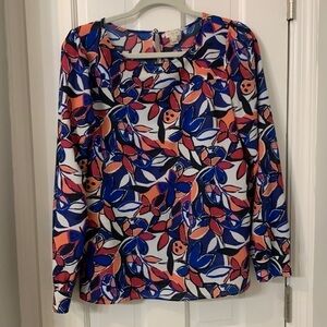 J Crew small spring top long sleeve EUC blue pink orange white. Butterfly